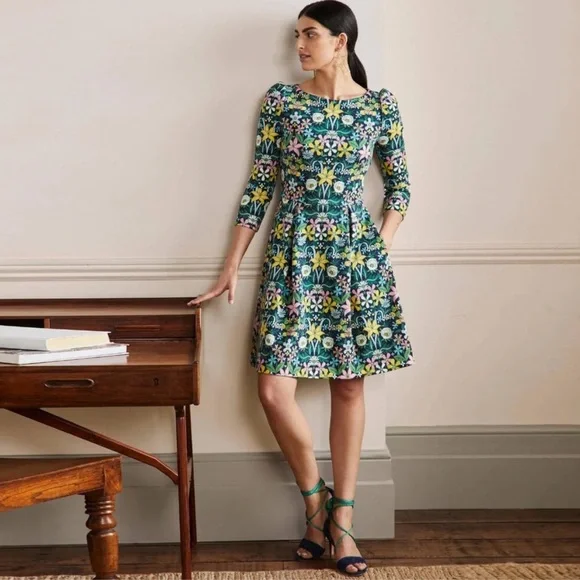boden marie jersey dress Boden Girls Broderie Pocket Jersey Dress in Blue